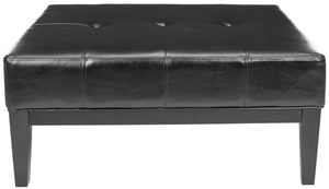 Safavieh Fulton Large Square Cocktail Ottoman - Elegant Black Leather Accent With Dual-Purpose Functionality HUD8237B
