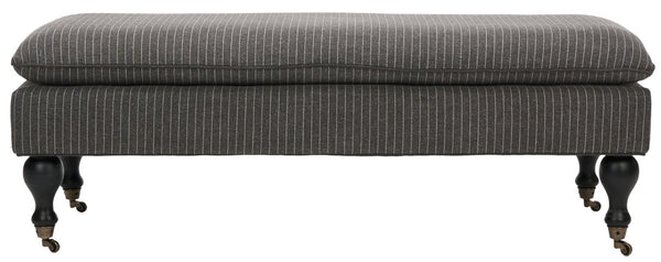 Safavieh Hampton Stylish Upholstered Bench With Plush Cushion And Casters For Versatile Home Decor Solutions Grey Pinstripe HUD8239D