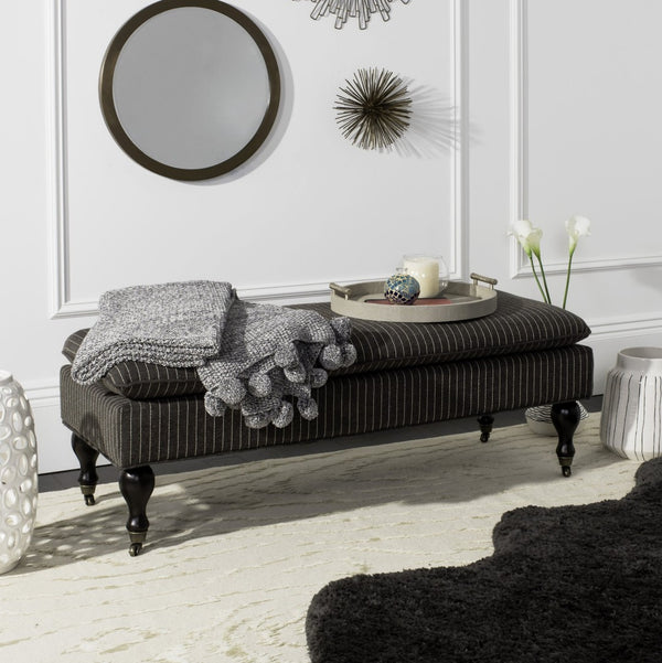 Safavieh Hampton Stylish Upholstered Bench With Plush Cushion And Casters For Versatile Home Decor Solutions Grey Pinstripe HUD8239D