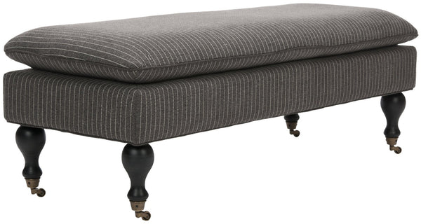 Safavieh Hampton Stylish Upholstered Bench With Plush Cushion And Casters For Versatile Home Decor Solutions Grey Pinstripe HUD8239D