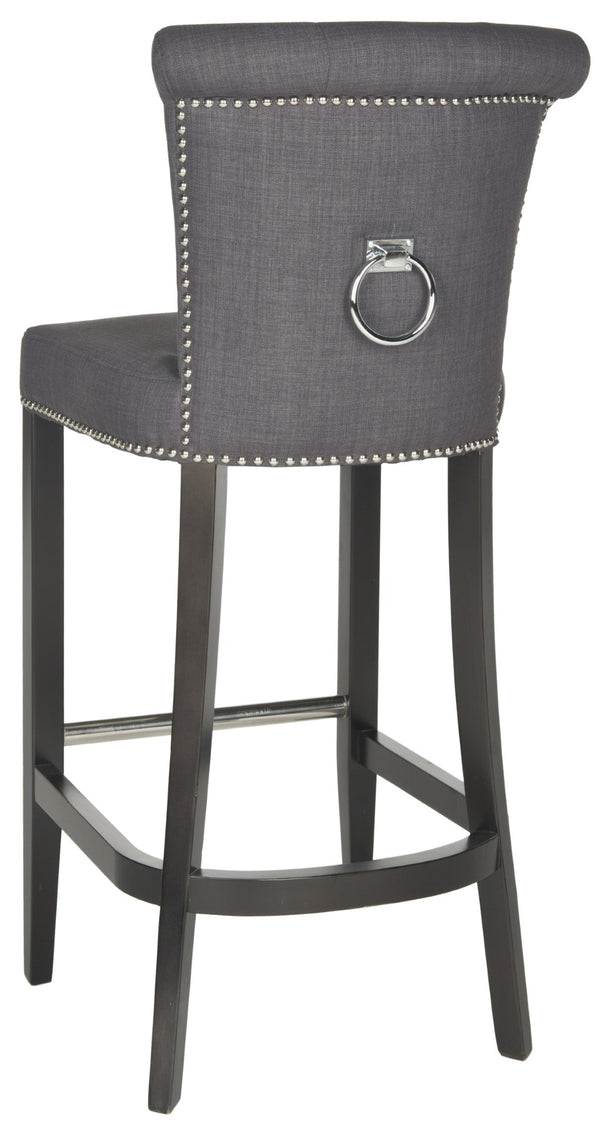 Safavieh Addo Ring Bar Stool - Stylish Charcoal Linen Upholstery, Button-Tufted Backrest & Footrest Comfort HUD8242A