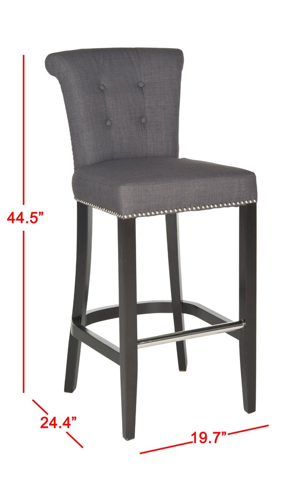 Safavieh Addo Ring Bar Stool - Stylish Charcoal Linen Upholstery, Button-Tufted Backrest & Footrest Comfort HUD8242A
