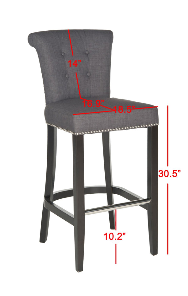 Safavieh Addo Ring Bar Stool - Stylish Charcoal Linen Upholstery, Button-Tufted Backrest & Footrest Comfort HUD8242A