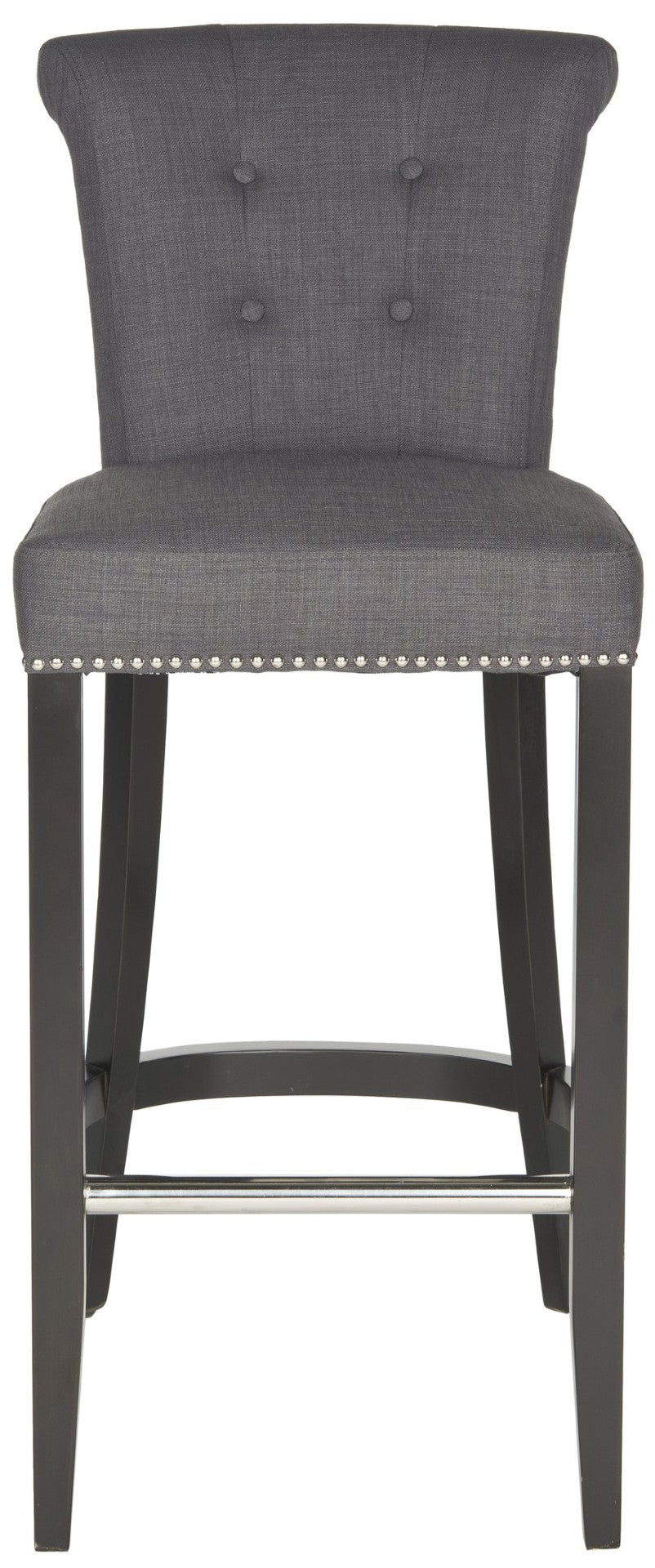 Safavieh Addo Ring Bar Stool - Stylish Charcoal Linen Upholstery, Button-Tufted Backrest & Footrest Comfort HUD8242A