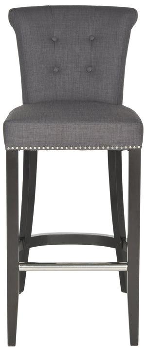 Safavieh Addo Ring Bar Stool - Stylish Charcoal Linen Upholstery, Button-Tufted Backrest & Footrest Comfort HUD8242A