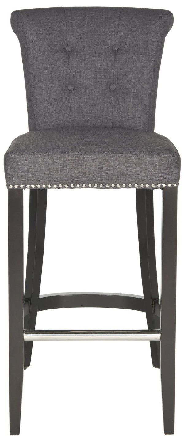Safavieh Addo Ring Bar Stool - Stylish Charcoal Linen Upholstery, Button-Tufted Backrest & Footrest Comfort HUD8242A