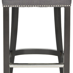 Safavieh Addo Ring Bar Stool - Stylish Charcoal Linen Upholstery, Button-Tufted Backrest & Footrest Comfort HUD8242A