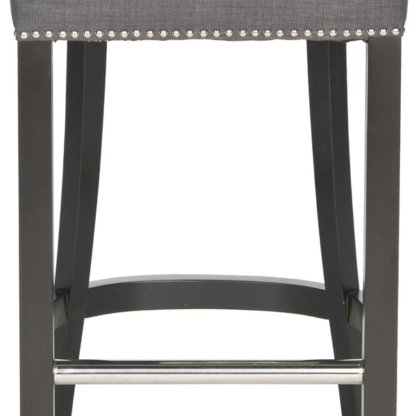 Safavieh Addo Ring Bar Stool - Stylish Charcoal Linen Upholstery, Button-Tufted Backrest & Footrest Comfort HUD8242A