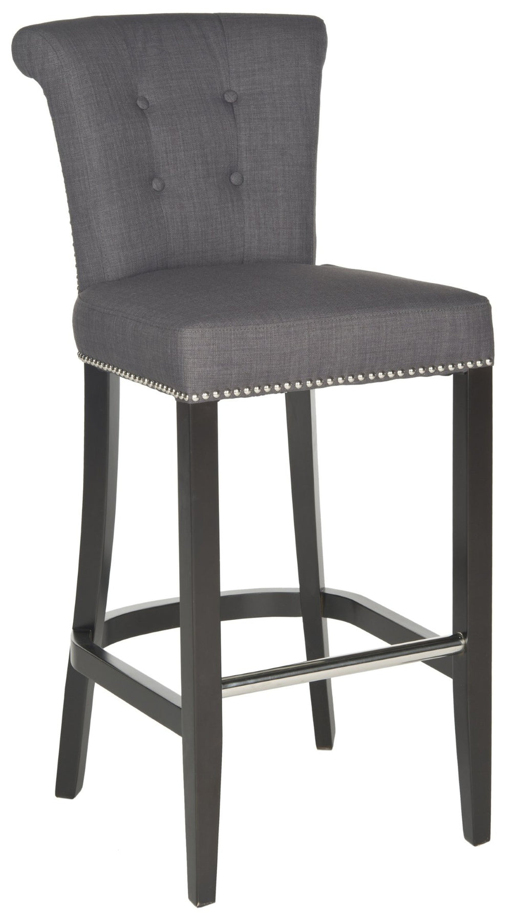 Safavieh Addo Ring Bar Stool - Stylish Charcoal Linen Upholstery, Button-Tufted Backrest & Footrest Comfort HUD8242A