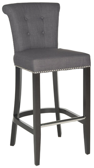 Safavieh Addo Ring Bar Stool - Stylish Charcoal Linen Upholstery, Button-Tufted Backrest & Footrest Comfort HUD8242A