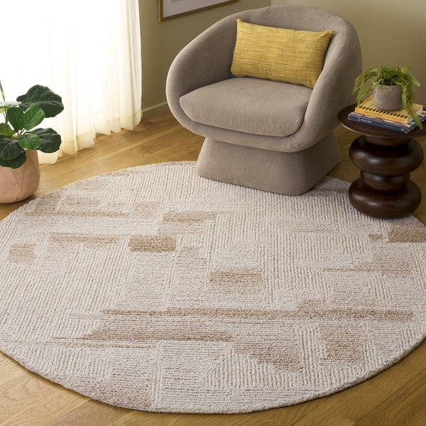 Safavieh Harvest Hand‑Tufted Wool Rug In Beige Ivory — Modern Geometric Texture, Durable Low Pile Comfort 6'-0" x 6'-0" HVT109B-6SQ