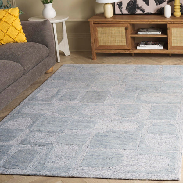 Safavieh Harvest Hand Tufted Wool Pile Area Rug - Elegant Indian Craftsmanship For Modern Home Decor Charm Blue ,Grey Wool Pile Hvt110m-6