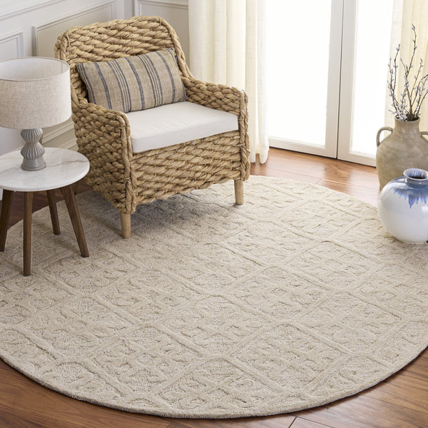 Safavieh Harvest Hand-Woven Wool Rug In Olive Beige — Low-Profile 3/8" Pile, Timeless Minimalist Craftsmanship 6'-0" x 6'-0" HVT117X-6SQ