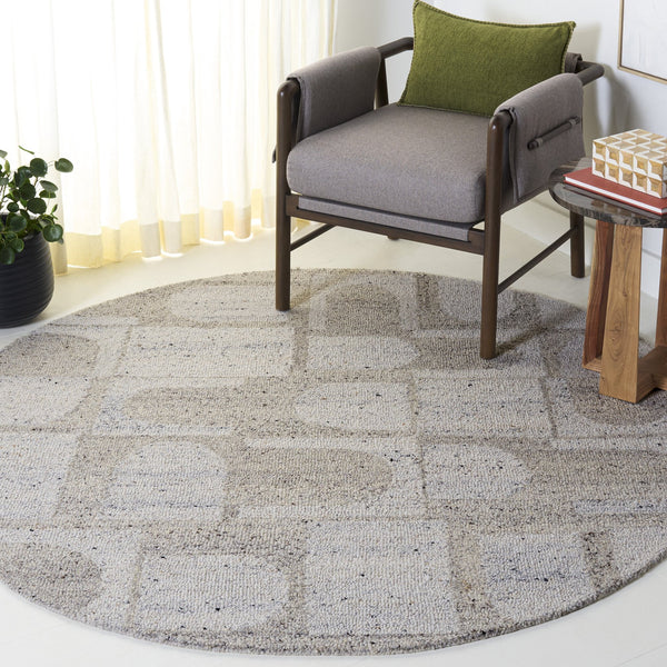 Safavieh Harvest Hand-Tufted Round Wool Rug In Grey Beige — Modern Geometric Design, Soft Durable Pile 6'-0" x 6'-0" HVT119B-6R