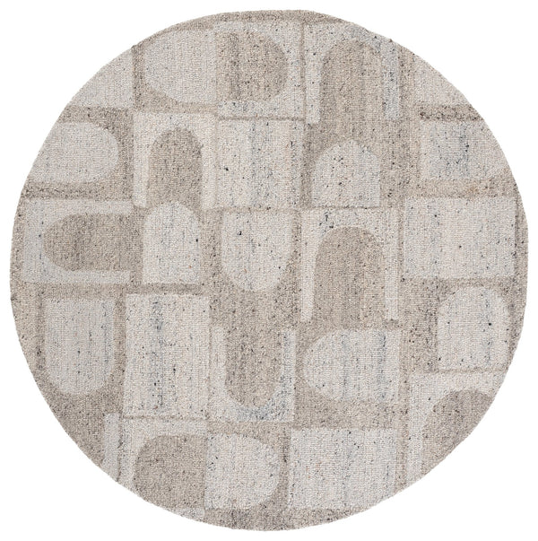 Safavieh Harvest Hand-Tufted Round Wool Rug In Grey Beige — Modern Geometric Design, Soft Durable Pile 6'-0" x 6'-0" HVT119B-6R