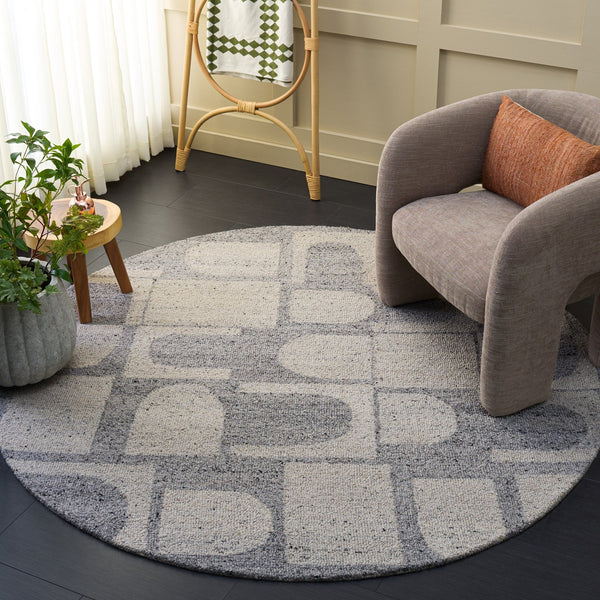 Safavieh Harvest Hand-Tufted Round Wool Rug In Silver Grey — Low-Profile 3/8" Pile, Modern Transitional Appeal 6'-0" x 6'-0" HVT119F-6R