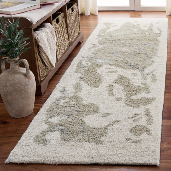 Safavieh Harvest Hand-Tufted Wool Runner In Ivory & Green Abstract Design — Durable Low-Profile Hallway Rug, India Crafted 2'-3" x 9'-0" HVT121Y-29