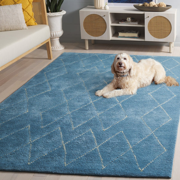 Safavieh Harvest Hand-tufted Wool Cotton Blend Area Rug - Elegant Diamond Pattern For Cozy Home Décor Blue ,Ivory 80% Wool & 20% Cotton Hvt201m-8