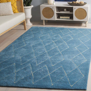 Safavieh Harvest Hand-tufted Wool Cotton Blend Area Rug - Elegant Diamond Pattern For Cozy Home Décor Blue ,Ivory 80% Wool & 20% Cotton Hvt201m-8