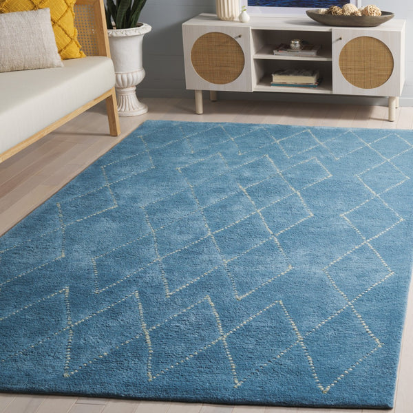 Safavieh Harvest Hand-tufted Wool Cotton Blend Area Rug - Elegant Diamond Pattern For Cozy Home Décor Blue ,Ivory 80% Wool & 20% Cotton Hvt201m-8