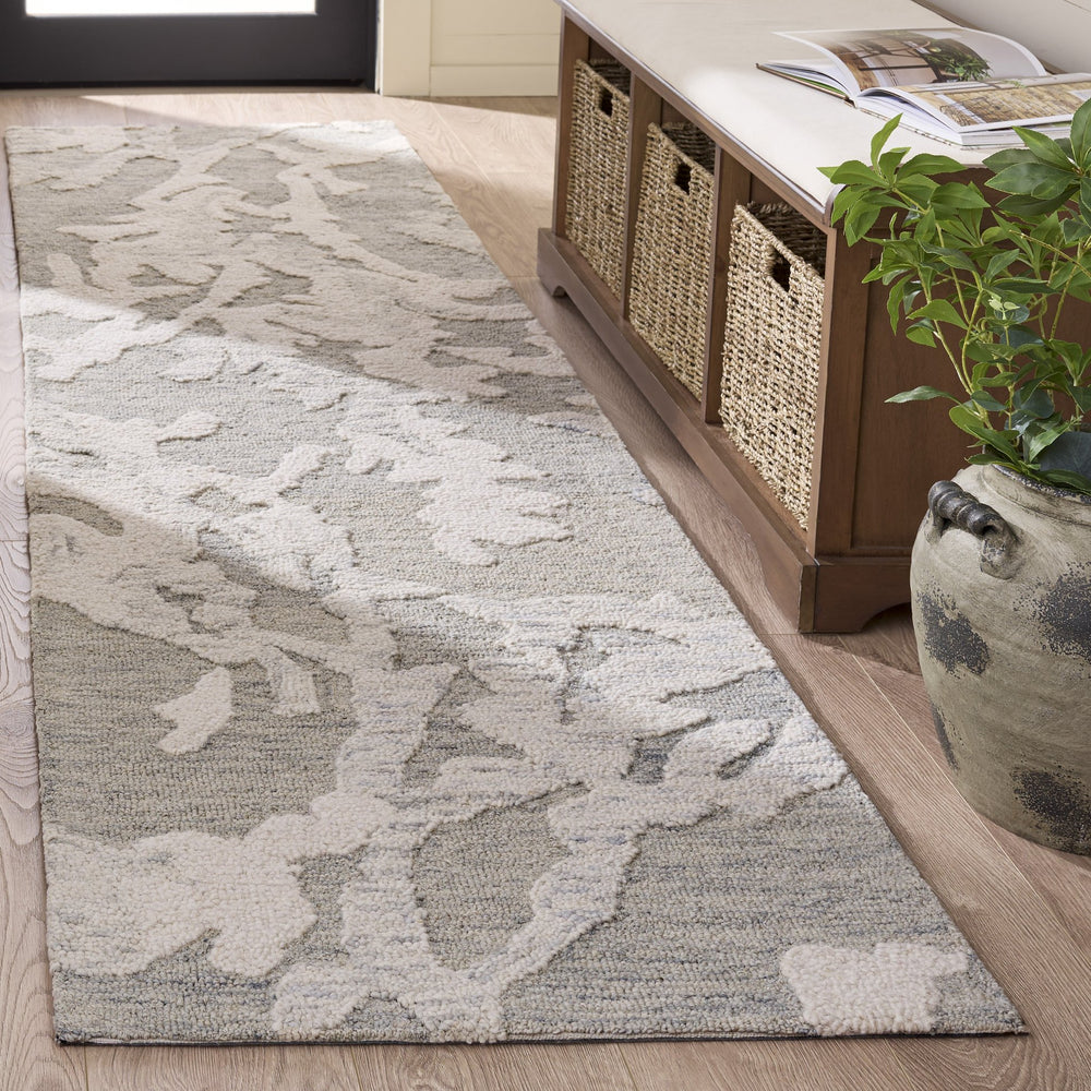 Safavieh Harvest Hand-Tufted Light Grey Ivory Runner Rug, 80% Wool 20% Cotton, Low-Profile Plush Elegance 2'-3" x 9'-0" HVT302F-29
