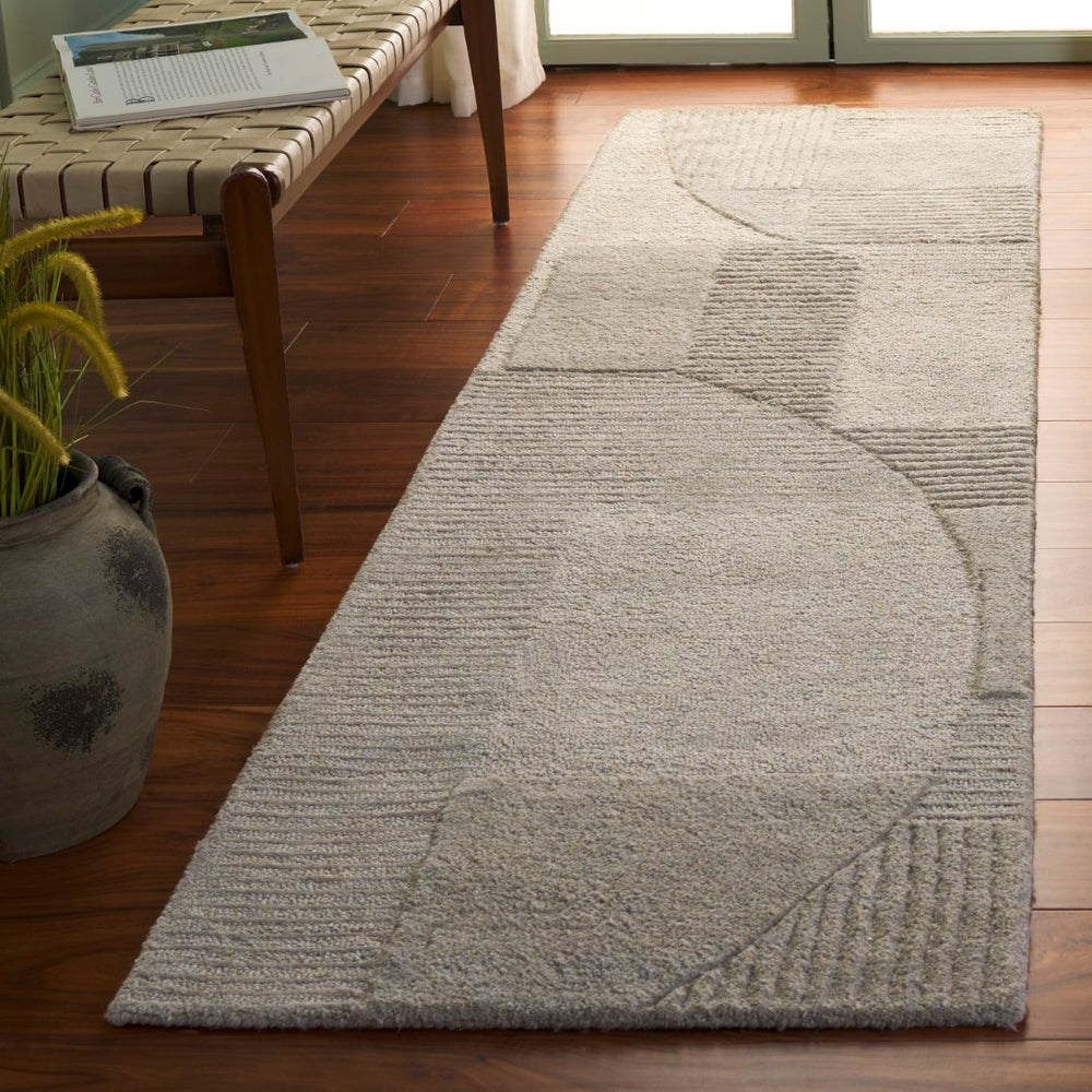 Safavieh Harvest Modern Area Rug - Hand-tufted Polyester With Geometric Design For Stylish Interiors Sage ,Grey Polyester Pile Hvt401w-6