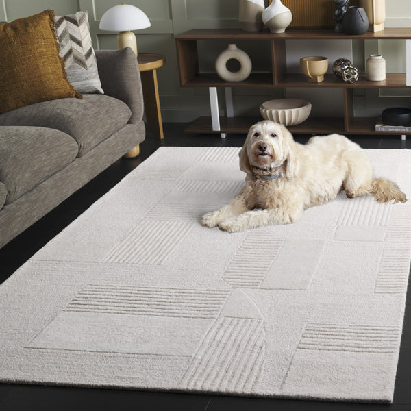 Safavieh Harvest Hand-Tufted Ivory Wool Rug — 80% Wool 20% Cotton Low-Profile, Modern Geometric Accent Rug 4'-0" x 6'-0" HVT403A-4