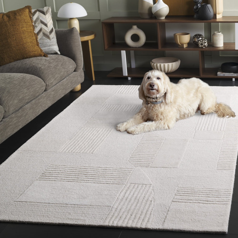 Safavieh Harvest Ivory Hand-Tufted Wool-Cotton Area Rug, Low-Profile 3/8" Pile, Neutral Minimalist Foundation 8'-0" x 10'-0" HVT403A-8
