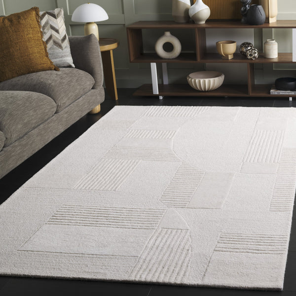 Safavieh Harvest Ivory Hand-Tufted Wool-Cotton Area Rug, Low-Profile 3/8" Pile, Neutral Minimalist Foundation 8'-0" x 10'-0" HVT403A-8