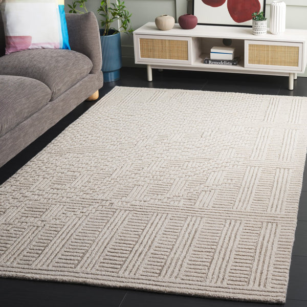 Safavieh Harvest Elegant Hand-tufted Area Rug In Premium Wool Blend - Modern Geometric Design For Your Home Natural ,Ivory 85% Wool,15% Cotton Hvt601a-4
