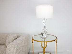 Zeugma Hy3030 Elegant Crystal Table Lamp With Pure White Silk Shade - Stylish Lighting For Any Space Clear Crystal  Hy3030 Crystal Lamp
