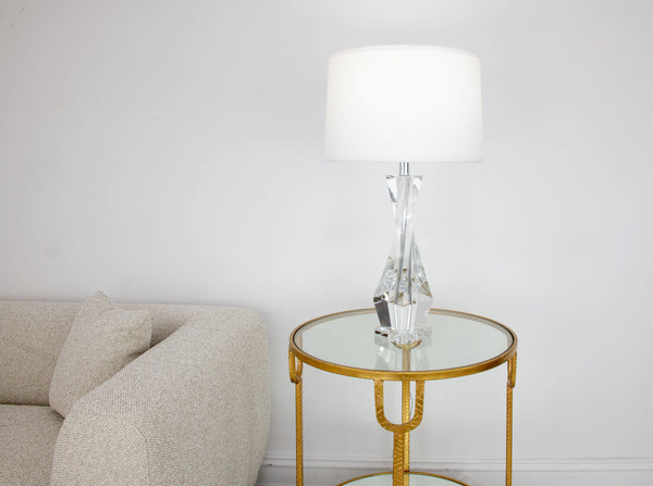 Zeugma Hy3030 Elegant Crystal Table Lamp With Pure White Silk Shade - Stylish Lighting For Any Space Clear Crystal  Hy3030 Crystal Lamp