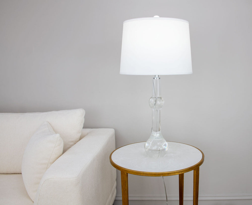 Zeugma Hy3033 Elegant Clear Crystal Lamp With French Wired Design And Pure White Silk Shade For Stylish Lighting Clear Crystal  Hy3033 Crystal Lamp