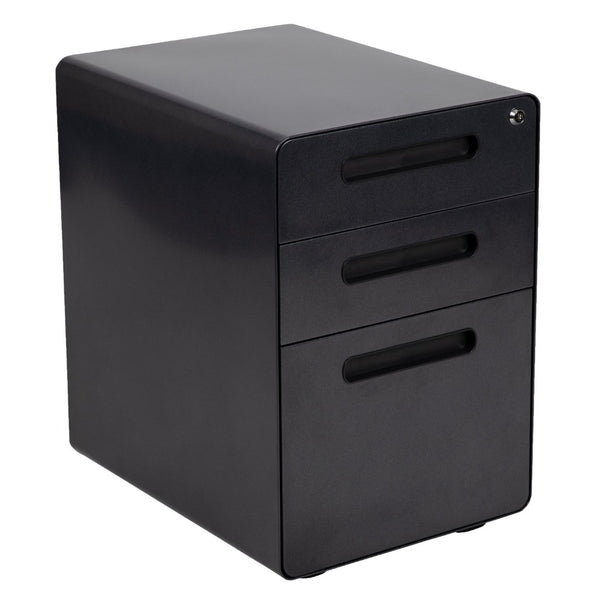 English Elm Wren Ergonomic 3-Drawer Mobile Filing Cabinet with Lock, Anti-Tilt Safety & Versatile Organization Options Black HZ-AP535-01-BK-GG