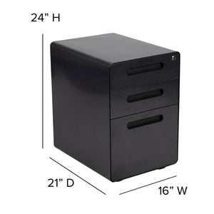 English Elm Wren Ergonomic 3-Drawer Mobile Filing Cabinet with Lock, Anti-Tilt Safety & Versatile Organization Options Black HZ-AP535-01-BK-GG