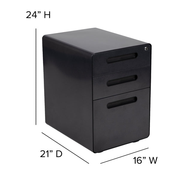 English Elm Wren Ergonomic 3-Drawer Mobile Filing Cabinet with Lock, Anti-Tilt Safety & Versatile Organization Options Black HZ-AP535-01-BK-GG