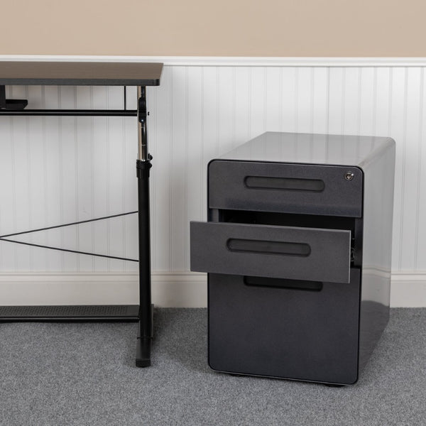 English Elm Wren Ergonomic 3-Drawer Mobile Filing Cabinet with Lock, Anti-Tilt Safety & Versatile Organization Options Black HZ-AP535-01-BK-GG