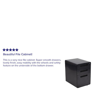 English Elm Wren Ergonomic 3-Drawer Mobile Filing Cabinet with Lock, Anti-Tilt Safety & Versatile Organization Options Black HZ-AP535-01-BK-GG