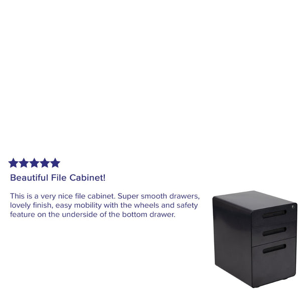 English Elm Wren Ergonomic 3-Drawer Mobile Filing Cabinet with Lock, Anti-Tilt Safety & Versatile Organization Options Black HZ-AP535-01-BK-GG