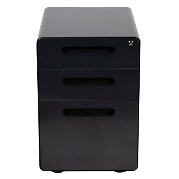 English Elm Wren Ergonomic 3-Drawer Mobile Filing Cabinet with Lock, Anti-Tilt Safety & Versatile Organization Options Black HZ-AP535-01-BK-GG