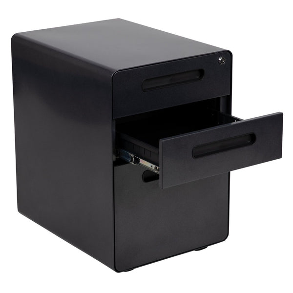 English Elm Wren Ergonomic 3-Drawer Mobile Filing Cabinet with Lock, Anti-Tilt Safety & Versatile Organization Options Black HZ-AP535-01-BK-GG