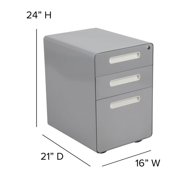 English Elm Wren Ergonomic 3-Drawer Mobile Filing Cabinet with Lock, Anti-Tilt Safety & Versatile Organization Options Gray HZ-AP535-01-GRY-GG