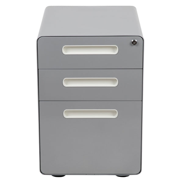 English Elm Wren Ergonomic 3-Drawer Mobile Filing Cabinet with Lock, Anti-Tilt Safety & Versatile Organization Options Gray HZ-AP535-01-GRY-GG