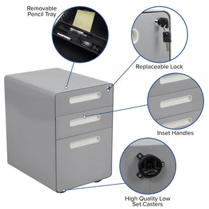 English Elm Wren Ergonomic 3-Drawer Mobile Filing Cabinet with Lock, Anti-Tilt Safety & Versatile Organization Options Gray HZ-AP535-01-GRY-GG