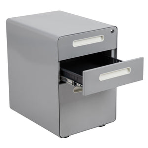 English Elm Wren Ergonomic 3-Drawer Mobile Filing Cabinet with Lock, Anti-Tilt Safety & Versatile Organization Options Gray HZ-AP535-01-GRY-GG