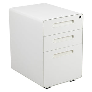 English Elm Wren Ergonomic 3-Drawer Mobile Filing Cabinet with Lock, Anti-Tilt Safety & Versatile Organization Options White HZ-AP535-01-W-GG