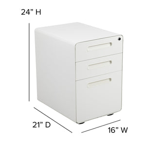 English Elm Wren Ergonomic 3-Drawer Mobile Filing Cabinet with Lock, Anti-Tilt Safety & Versatile Organization Options White HZ-AP535-01-W-GG
