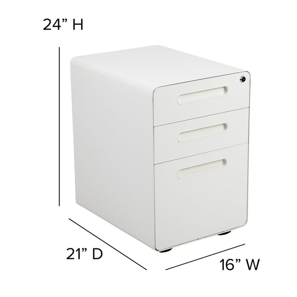 English Elm Wren Ergonomic 3-Drawer Mobile Filing Cabinet with Lock, Anti-Tilt Safety & Versatile Organization Options White HZ-AP535-01-W-GG