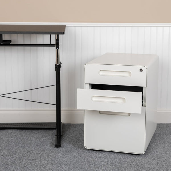 English Elm Wren Ergonomic 3-Drawer Mobile Filing Cabinet with Lock, Anti-Tilt Safety & Versatile Organization Options White HZ-AP535-01-W-GG