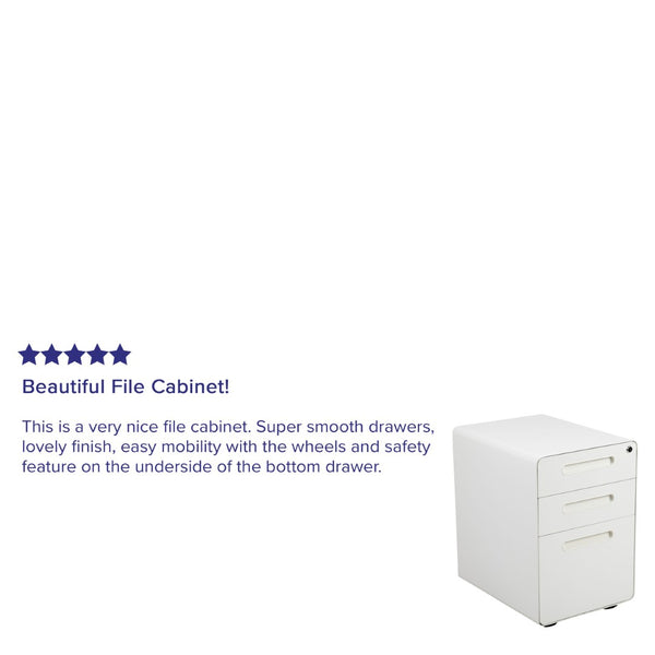 English Elm Wren Ergonomic 3-Drawer Mobile Filing Cabinet with Lock, Anti-Tilt Safety & Versatile Organization Options White HZ-AP535-01-W-GG